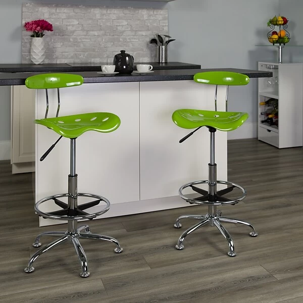 Flash Furniture Chrome Low Back Drafting Stool With Tractor Seat, Vibrant Apple Green 1 Flash Furniture Chrome Low Back Drafting Stool With Tractor Seat, Vibrant Apple Green