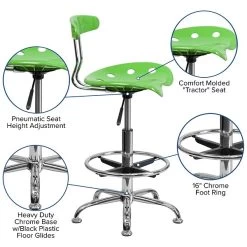 Flash Furniture Chrome Low Back Drafting Stool With Tractor Seat, Vibrant Apple Green 8 Flash Furniture Chrome Low Back Drafting Stool With Tractor Seat, Vibrant Apple Green -Home furniture sp80657957 s7