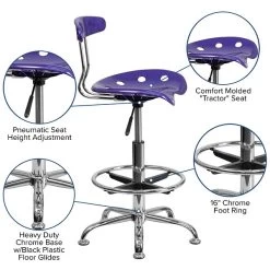 Flash Furniture Low Back Polymer Drafting Stool With Tractor Seat, Vibrant Violet (LF215VIOLET) -Home furniture sp80657980 s7