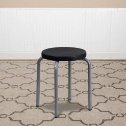 Flash Furniture Stackable Stool With Black Seat And Silver Powder Coated Frame, Black