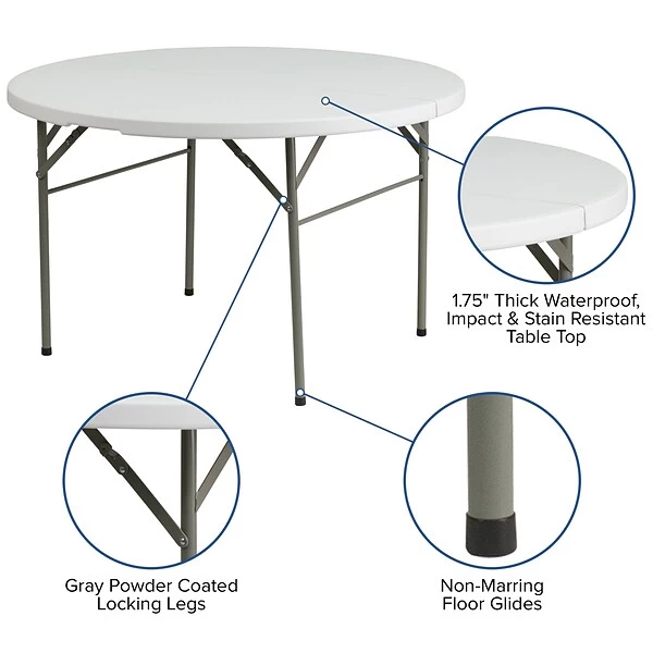 Flash Furniture 48'' Round Bi-Fold Granite White Plastic Folding Table (DAD122RZ) 4 Flash Furniture 48'' Round Bi-Fold Granite White Plastic Folding Table (DAD122RZ) - Image 4