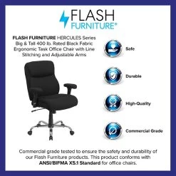 Flash Furniture HERCULES Series Ergonomic Fabric Swivel Big & Tall Task Office Chair, Black (GO2031F) -Home furniture sp82713012 s7