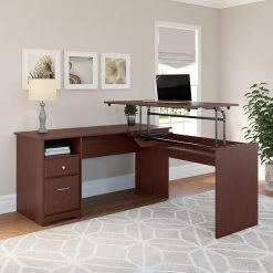 Bush Furniture Cabot 36"-42"H 3 Position L Shaped Sit To Stand Desk, Harvest Cherry (CAB043HVC)